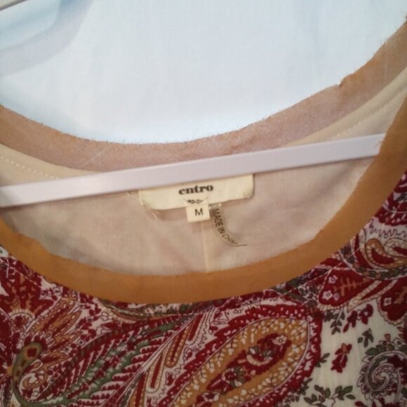 Entro Dress Women M Sleeveless Asymmetrical Hem Paisley Print Flowing Red Brown - Picture 10 of 15